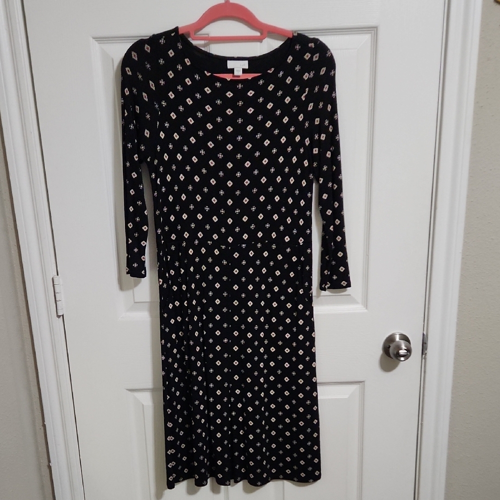 3/$20 J. Jill Black Dress with White Diamond Pattern